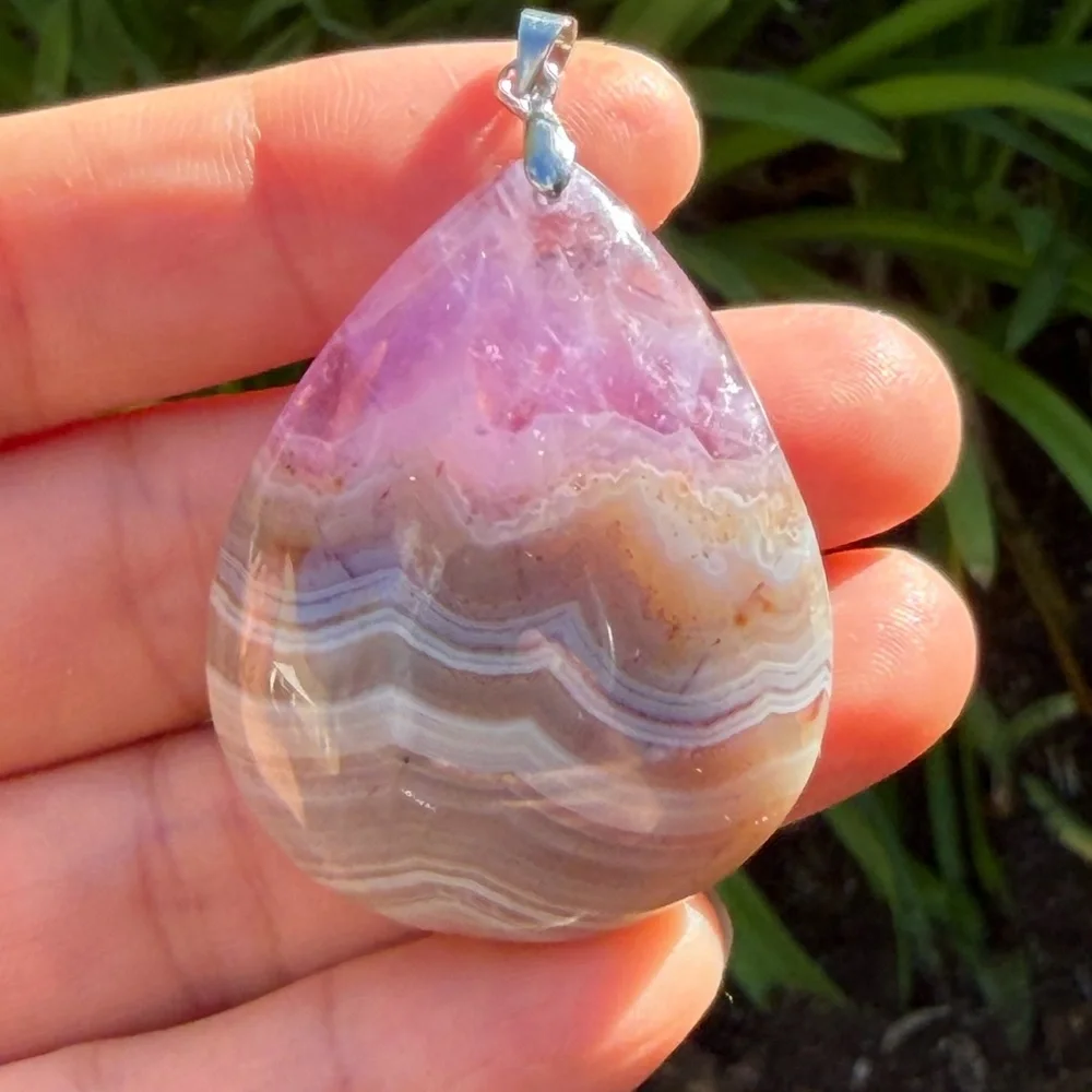 Sterling silver 925‎ stamped Aurora agate amethyst pendant 0344